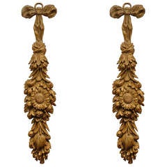 Pair of Gilt Neoclassical Wall Hangings with Sunflowers