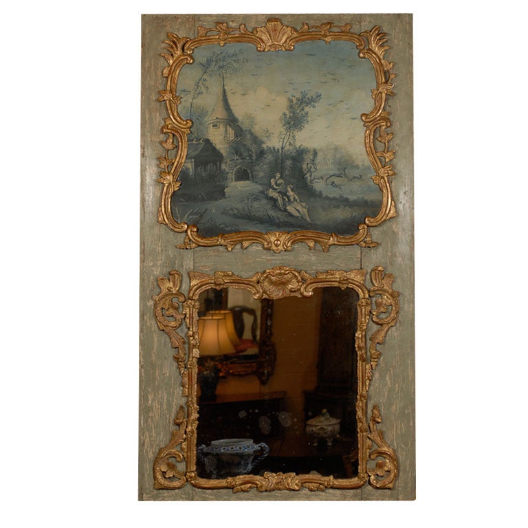 Französischer Trumeau-Spiegel des 19. Jahrhunderts mit Grisaille-Malerei, Frankreich