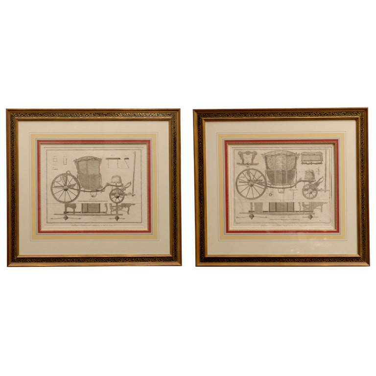 Pair of  Antique Copper Engraved Carriage Prints
