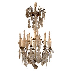 19th Century French 10-Light Crystal & Brass Chandelier