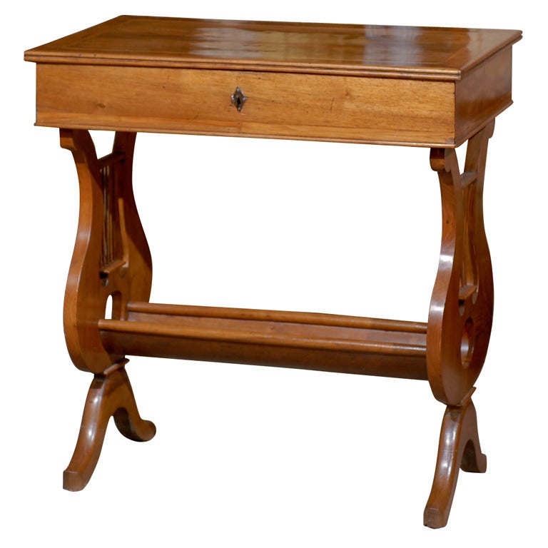 19th century French Walnut Work Table with Lyre Ends