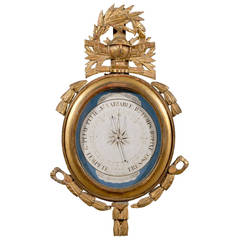 19th Century Louis XVI Style Giltwood Barometer with Blue Detail