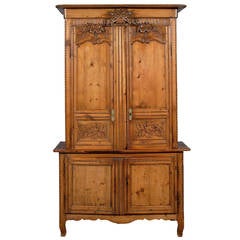 19th Century French Pine Buffet Deux Corps, Normandy