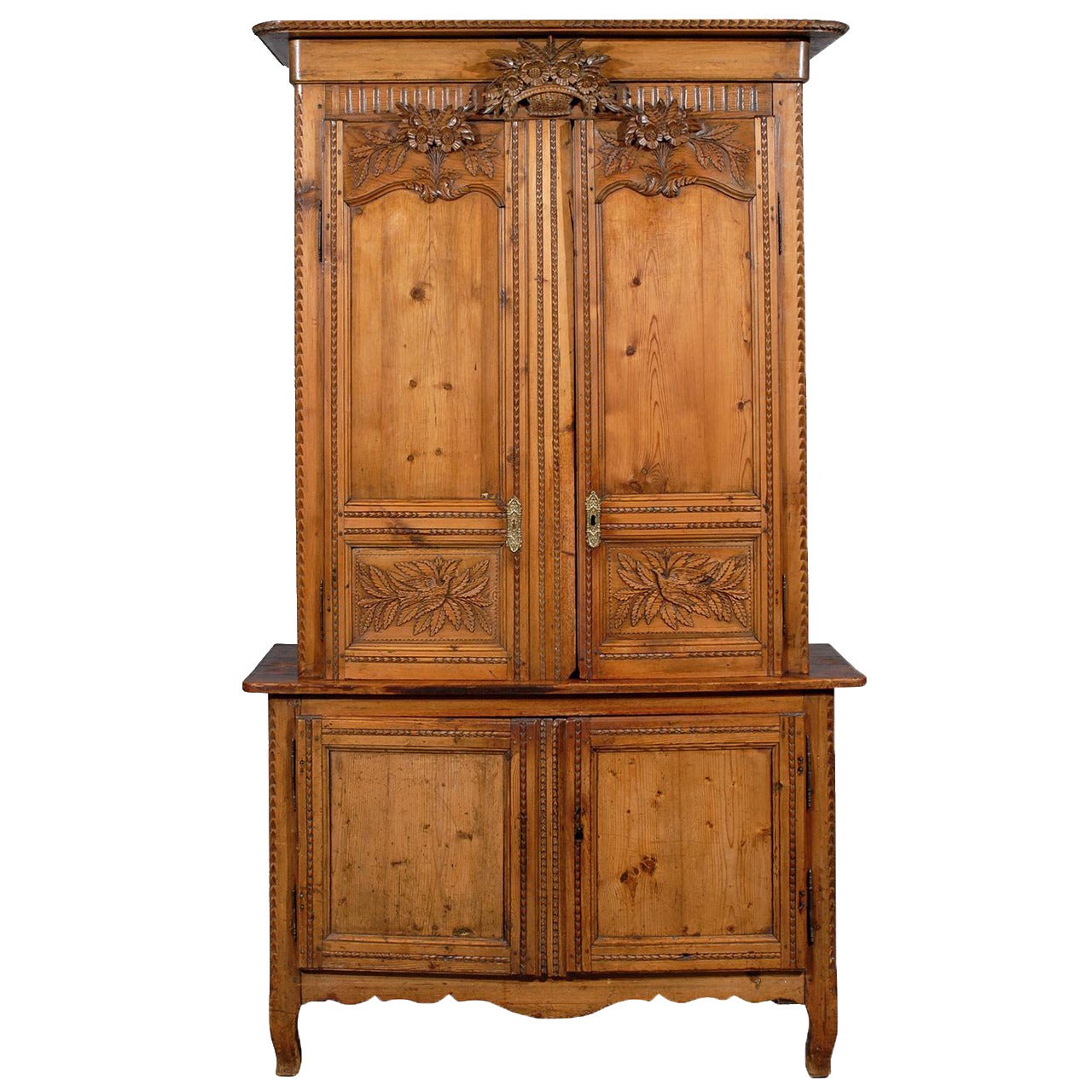 19th Century French Pine Buffet Deux Corps, Normandy