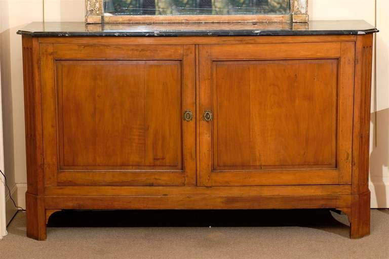 Narrow Early 19th Century French Louis XVI Style Fruitwood Buffet with Marble Top