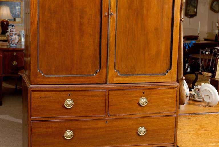 Brass 19th Century English Mahogany Linen Press