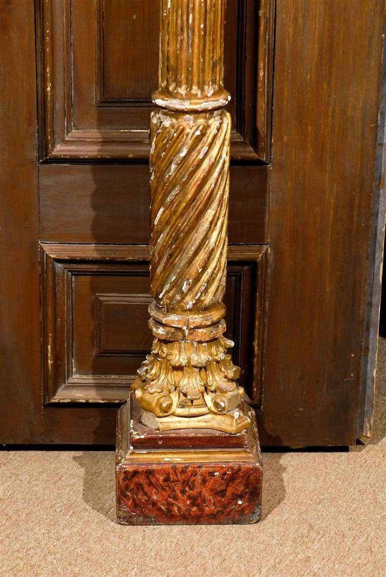 Giltwood Pair of 19th Century Italian Neoclassical Gilt-Wood Columns