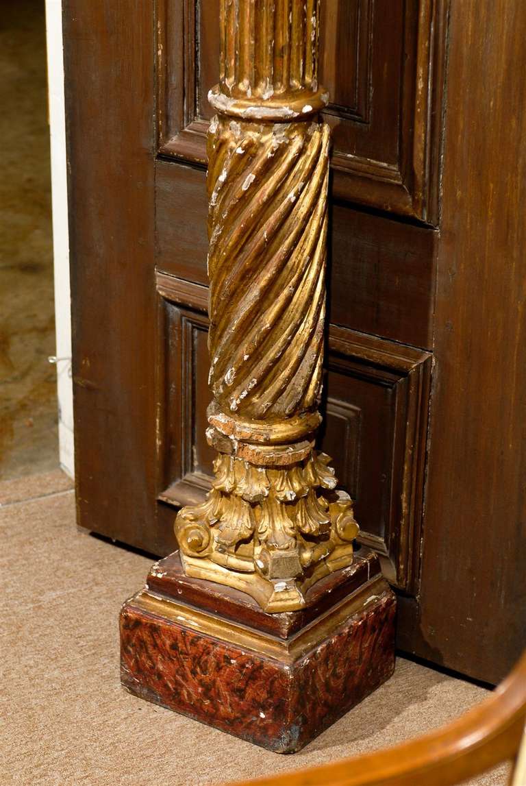 Pair of 19th Century Italian Neoclassical Gilt-Wood Columns 1