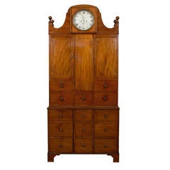 Unusual Regency English Clock Cabinet signed "Wing" Of Braintree, Early 19th Century
