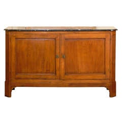 Narrow Early 19th Century French Louis XVI Style Fruitwood Buffet with Marble Top