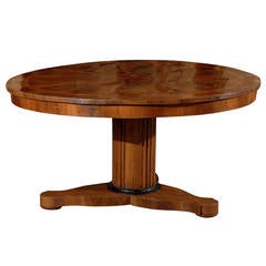 Large Round 19th Century Italian Center Table with Inlaid Top and Pedestal Base