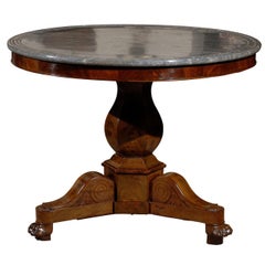 French Restauration Period Mahogany Center Table with Marble Top, circa 1830