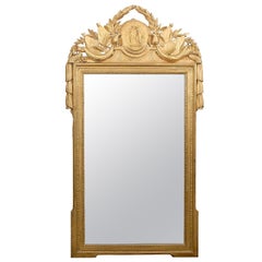Grand miroir français Louis XVI en bois doré