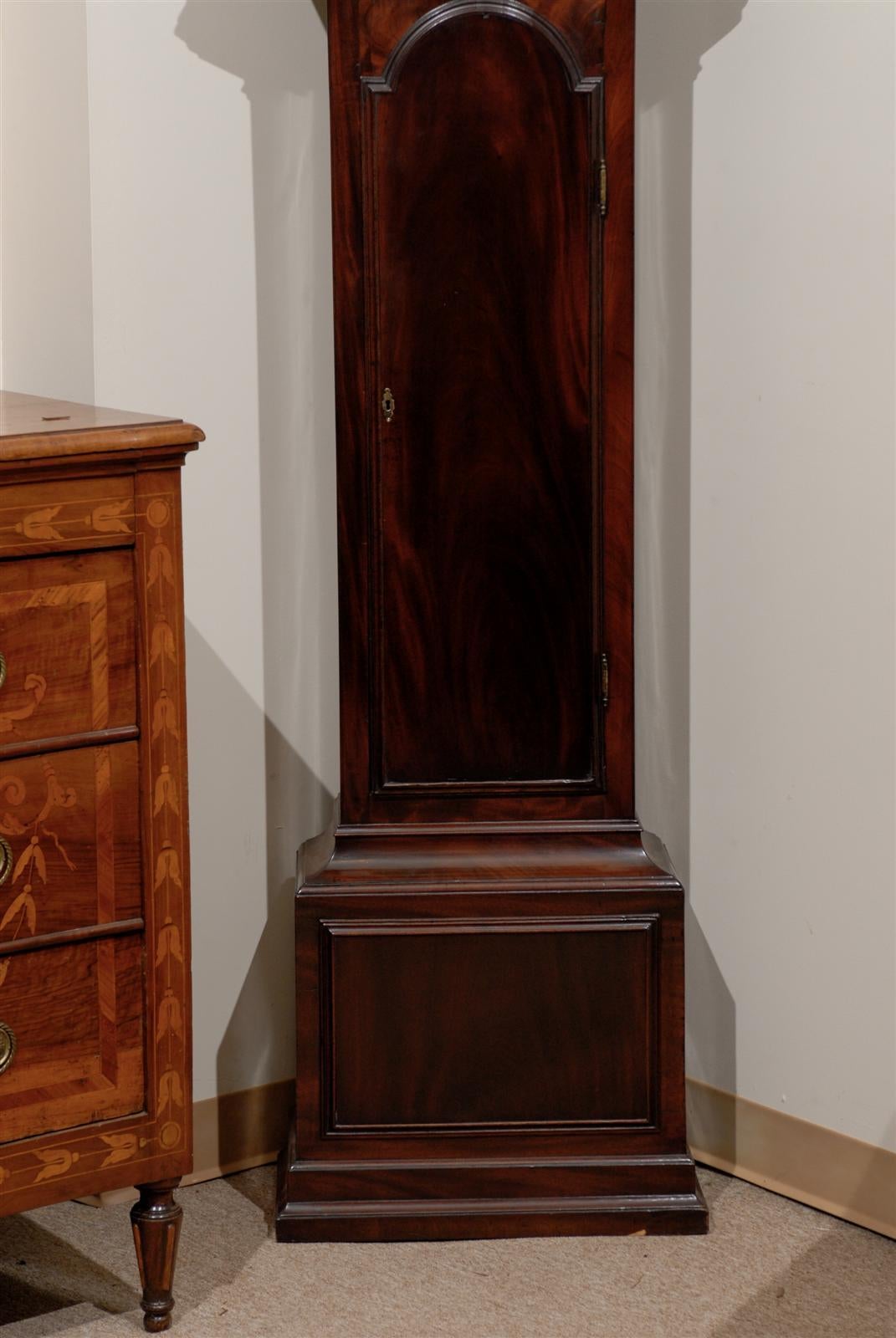 18th Century English Mahogany Tall Case Clock with Brass and Steel Face 2