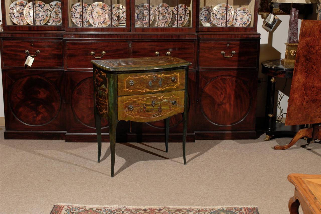 Italian Petite Chinoiserie Style Painted Commode with Two Drawers