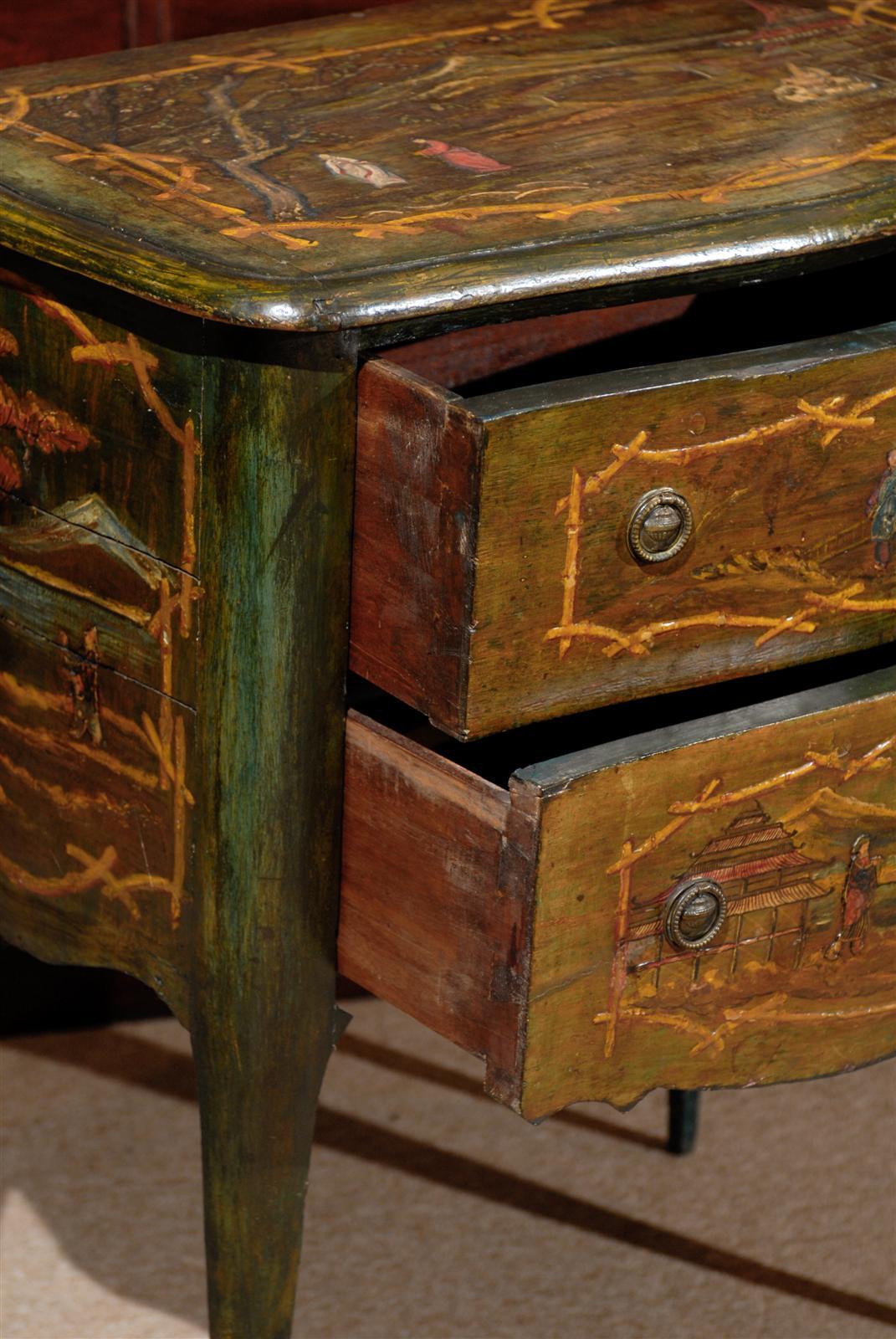 Petite Chinoiserie Style Painted Commode with Two Drawers 2