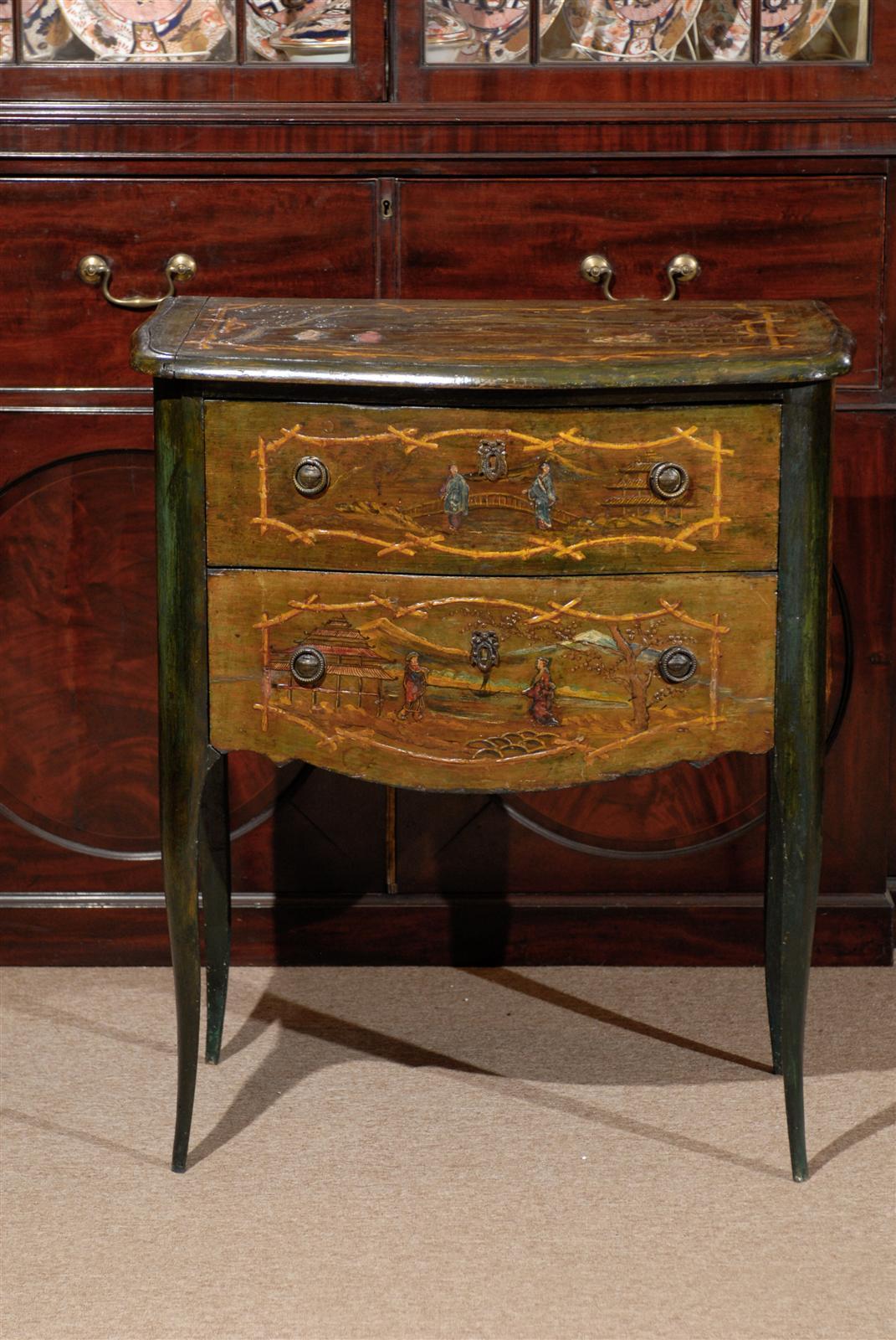 Petite Chinoiserie Style Painted Commode with Two Drawers 1