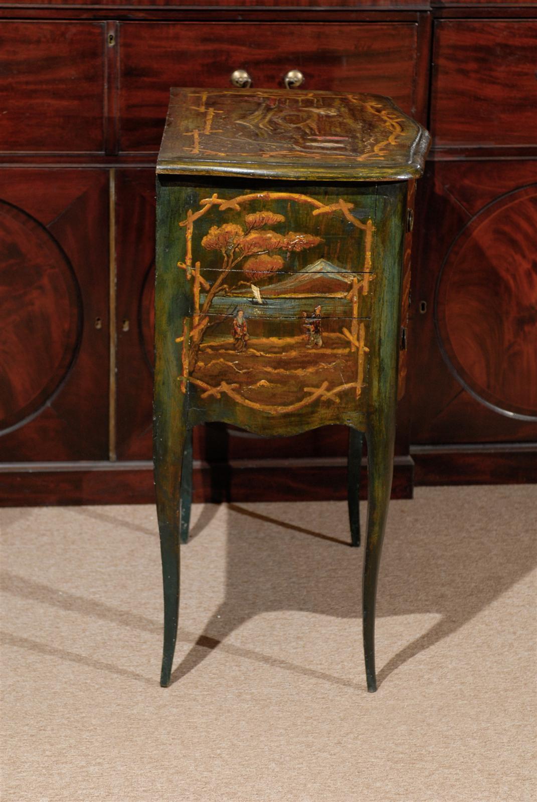 Petite Chinoiserie Style Painted Commode with Two Drawers 3