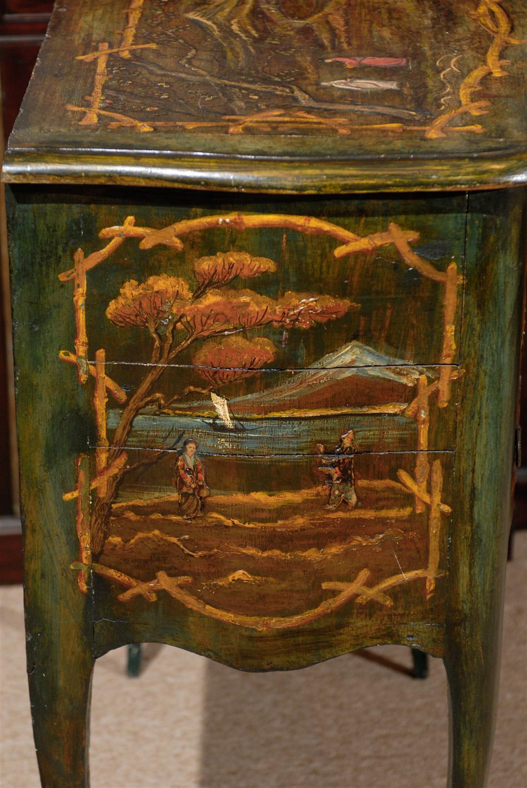 Petite Chinoiserie Style Painted Commode with Two Drawers 5