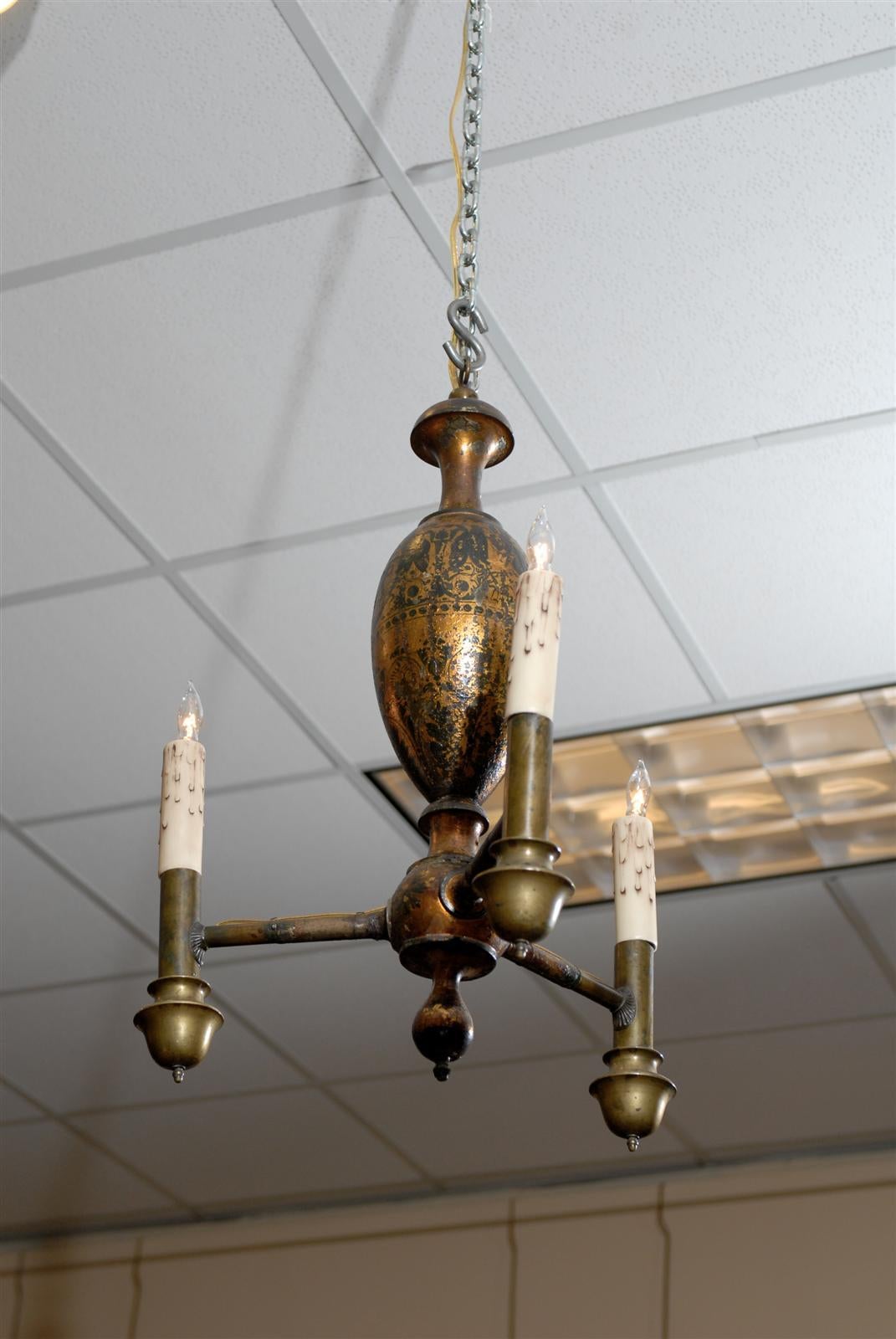 19th Century Directoire French Painted Tole Chandelier with Four Lights