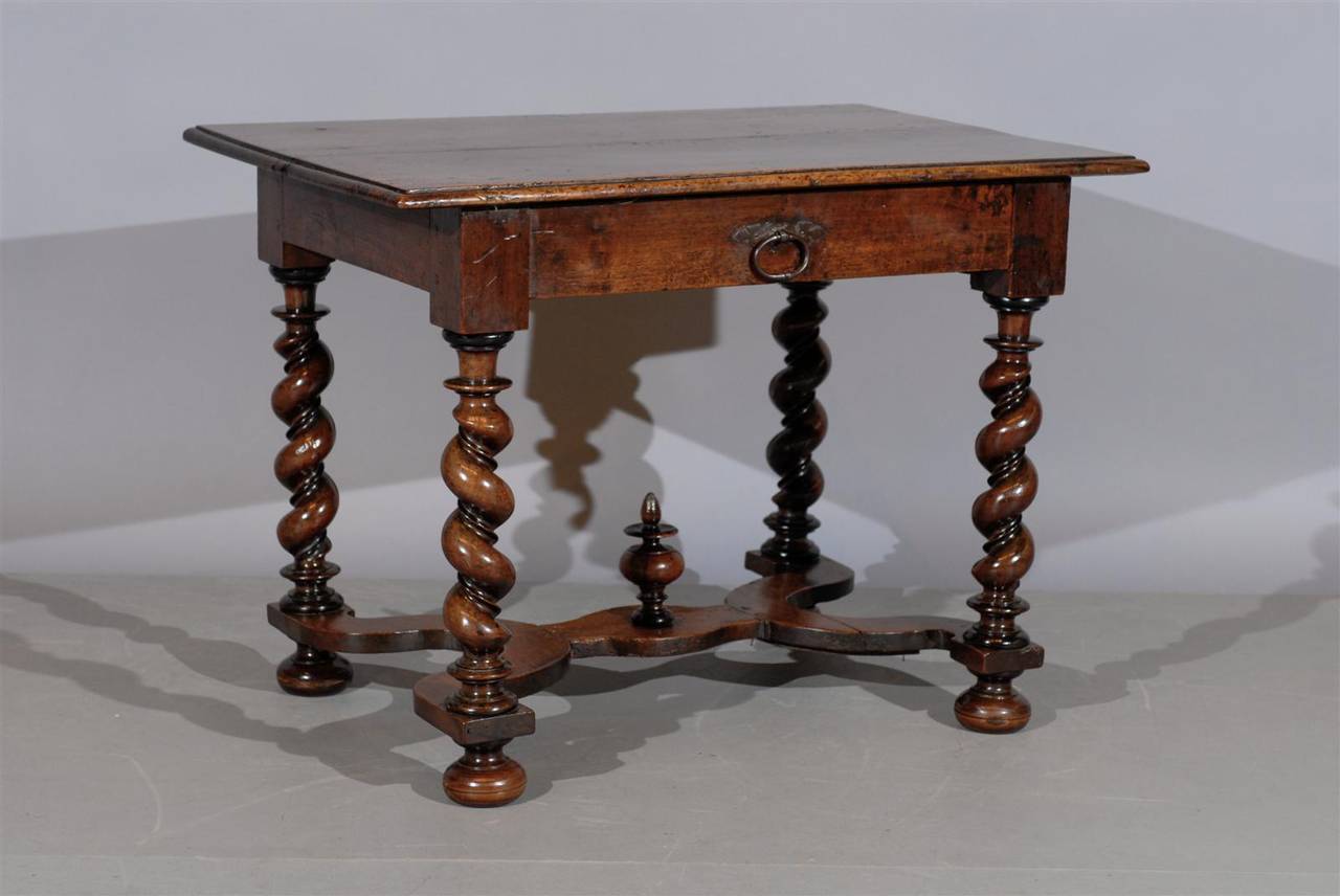 18th Century French Louis XIII Style Walnut Table with Barley Twist Legs