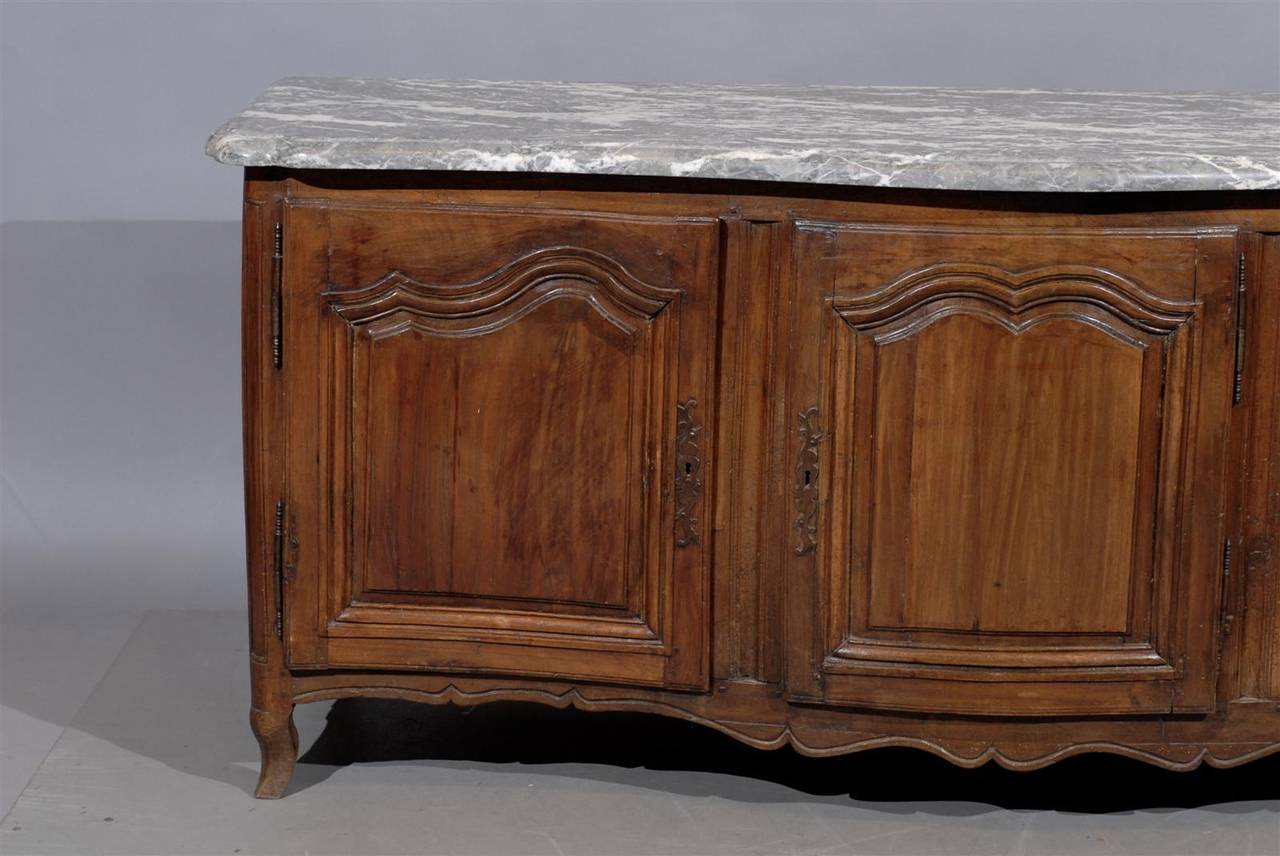 18th Century French Louis XV Walnut Enfilade with Grey Marble Top 7