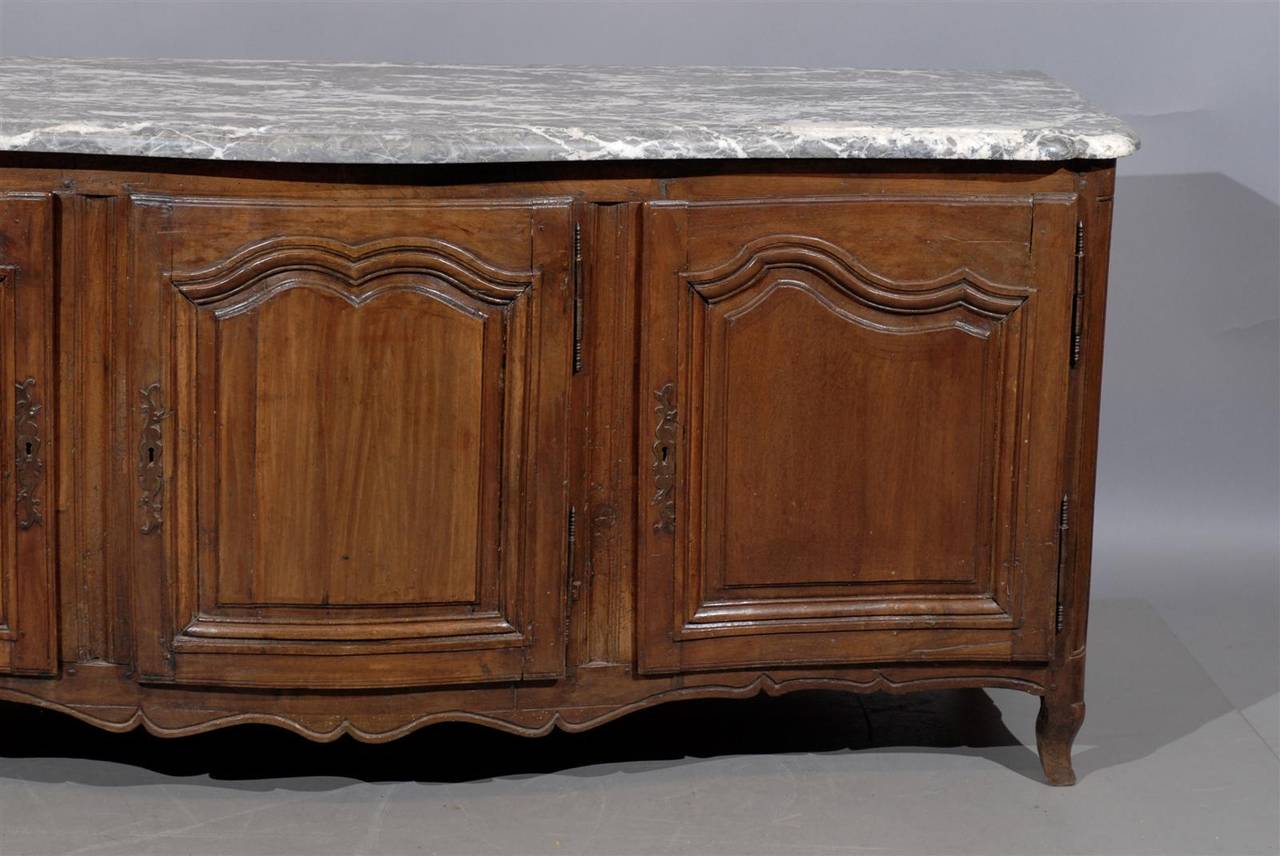 18th Century French Louis XV Walnut Enfilade with Grey Marble Top 6