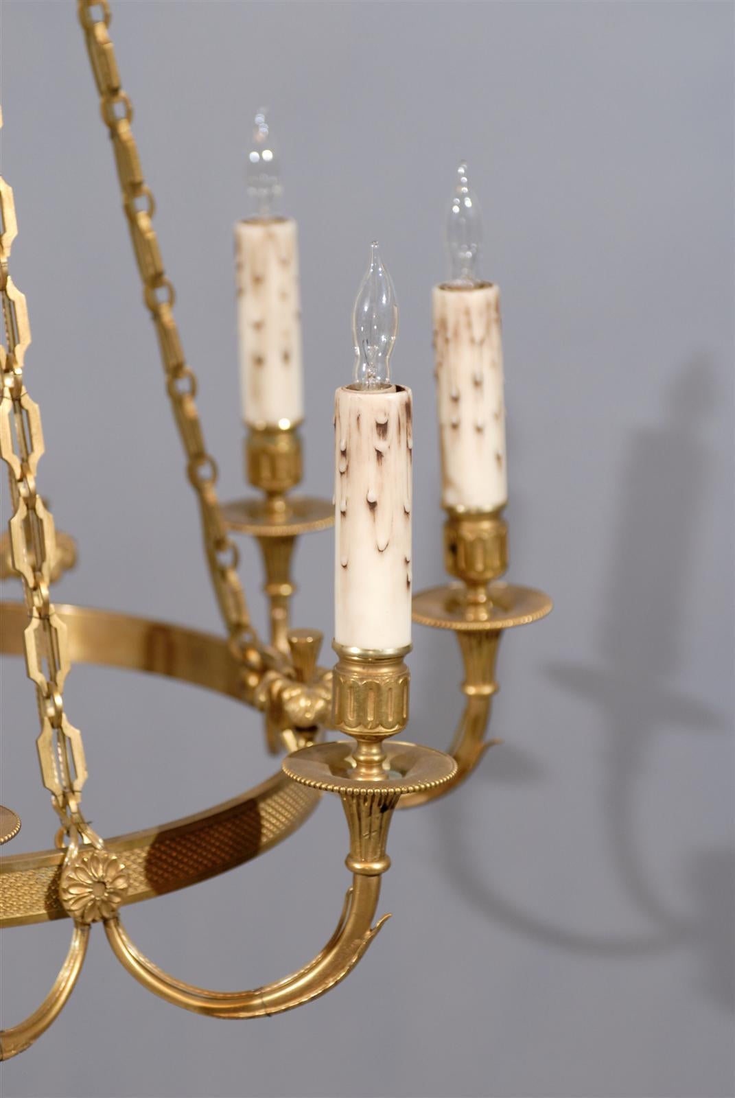 Neoclassical Style French Round Bronze Doré Six-Light Chandelier, 20th Century 3