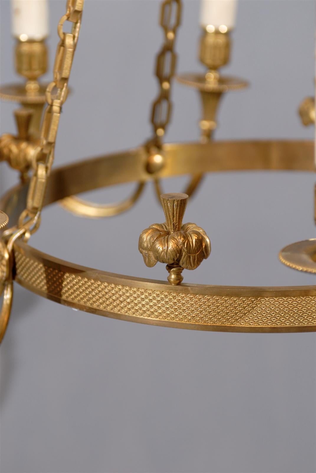 Neoclassical Style French Round Bronze Doré Six-Light Chandelier, 20th Century 2