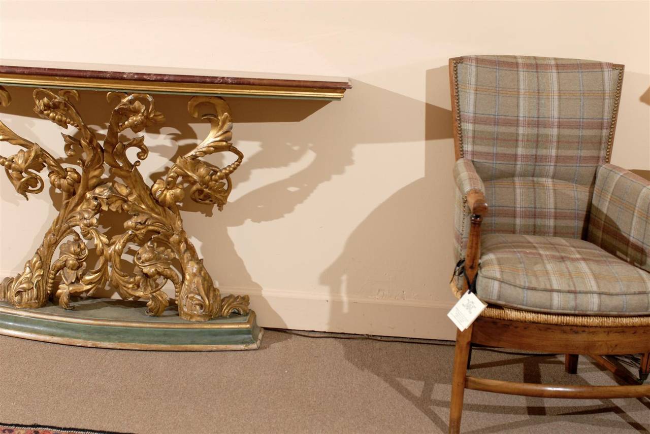 Italian Narrow Console Table with Marble Top and Gilt Carved Base In Good Condition In Atlanta, GA