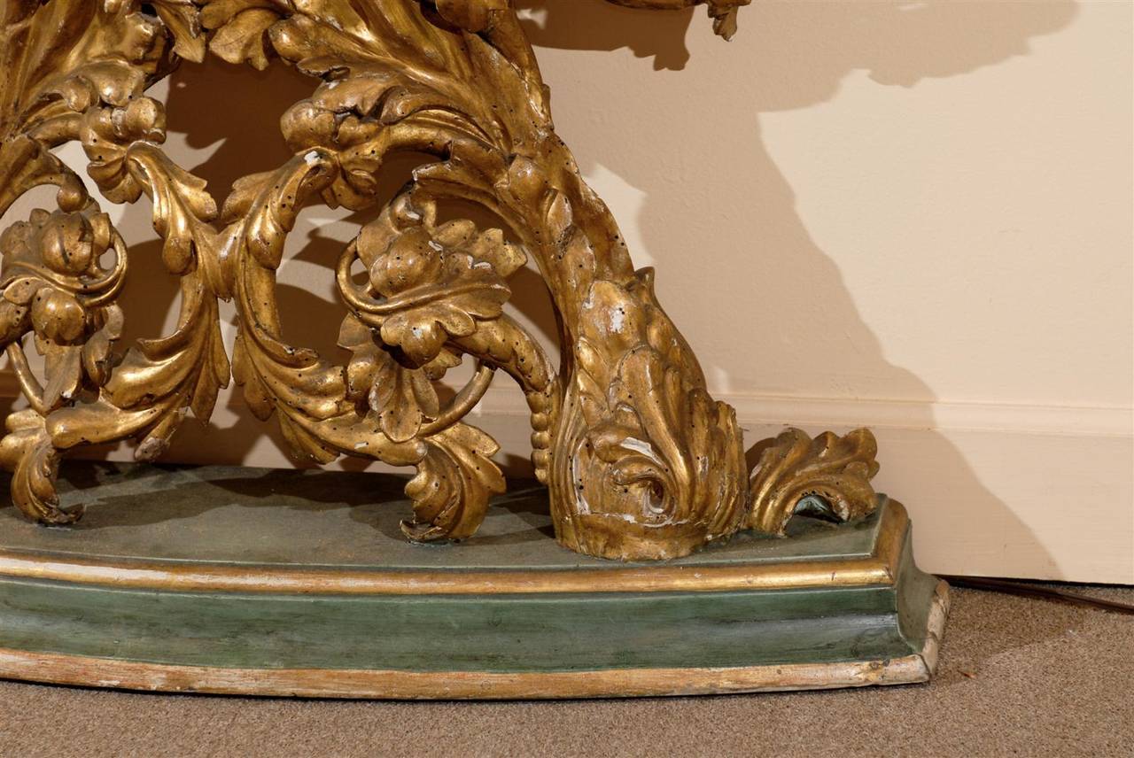 Italian Narrow Console Table with Marble Top and Gilt Carved Base 5