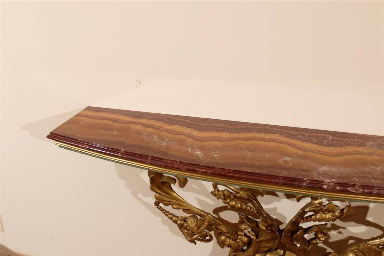 Italian Narrow Console Table with Marble Top and Gilt Carved Base 3