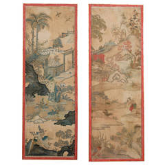 Antique Pair of Large Framed 19th Century Chinoiserie Design Paper Panels