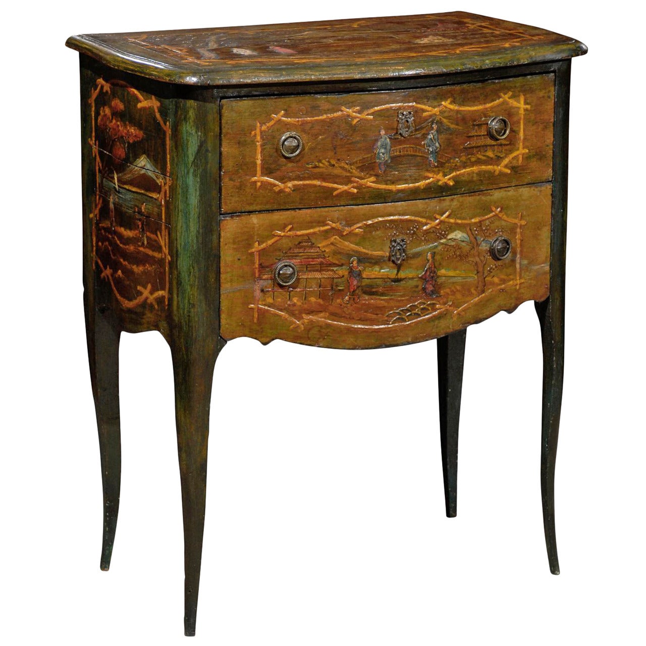 Petite Chinoiserie Style Painted Commode with Two Drawers