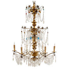 19th Century Italian Neoclassical Style Giltwood and Crystal Chandelier