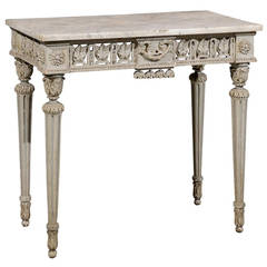 18th Century French Louis XVI Painted Console Table with Marble Top