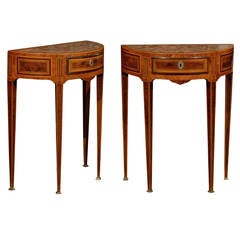 Pair of Petite Italian Neoclassical Style Demilune Consoles with Marble Tops