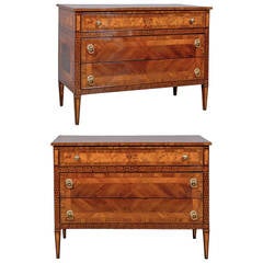 Pair of 19th Century Neoclassical Style Walnut Commodes with Greek Key