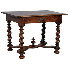 18th Century French Louis XIII Style Walnut Table with Barley Twist Legs