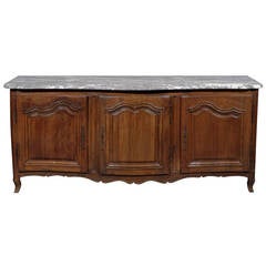 18th Century French Louis XV Walnut Enfilade with Grey Marble Top