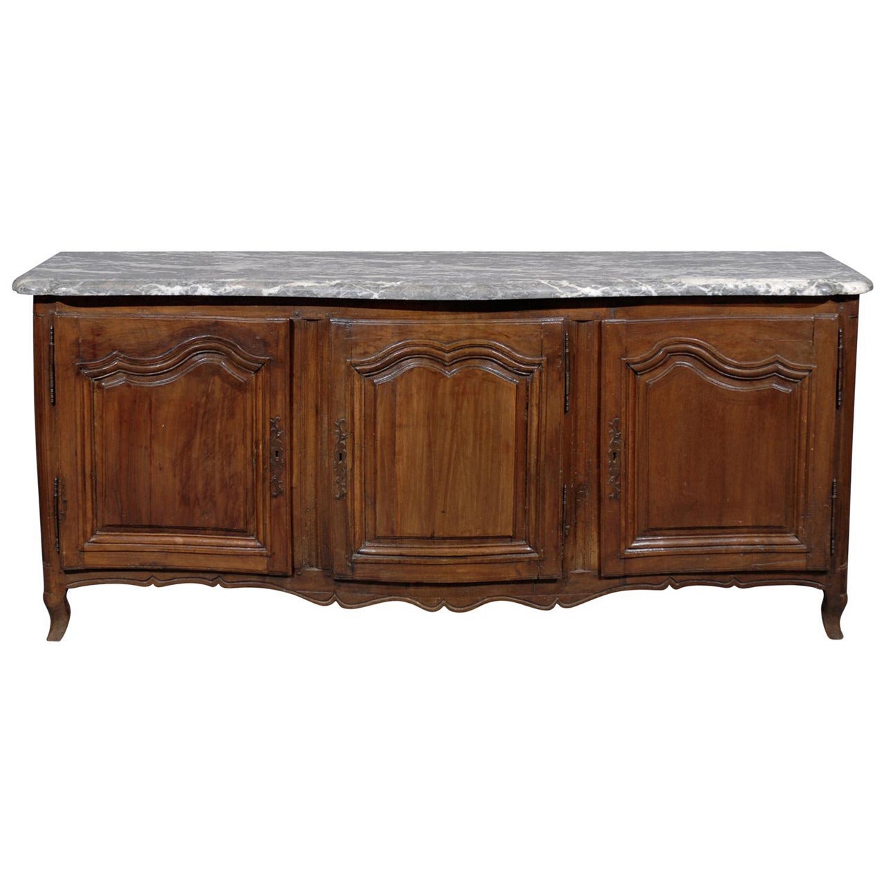 18th Century French Louis XV Walnut Enfilade with Grey Marble Top