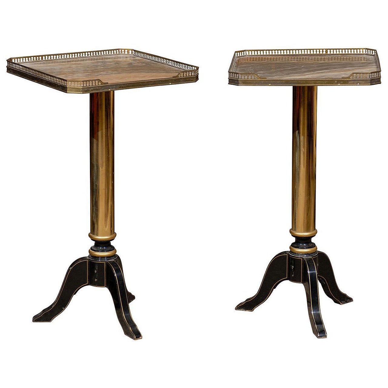 Pair of French Marble and Brass Side Tables, circa 1940