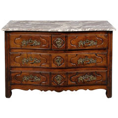 18th Century Provincial Louis XV Walnut, Three-Drawer Commode with Marble Top 9