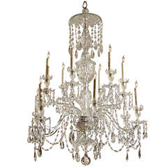 Antique 19th Century English Waterford 12 Light Crystal Arm Chandelier