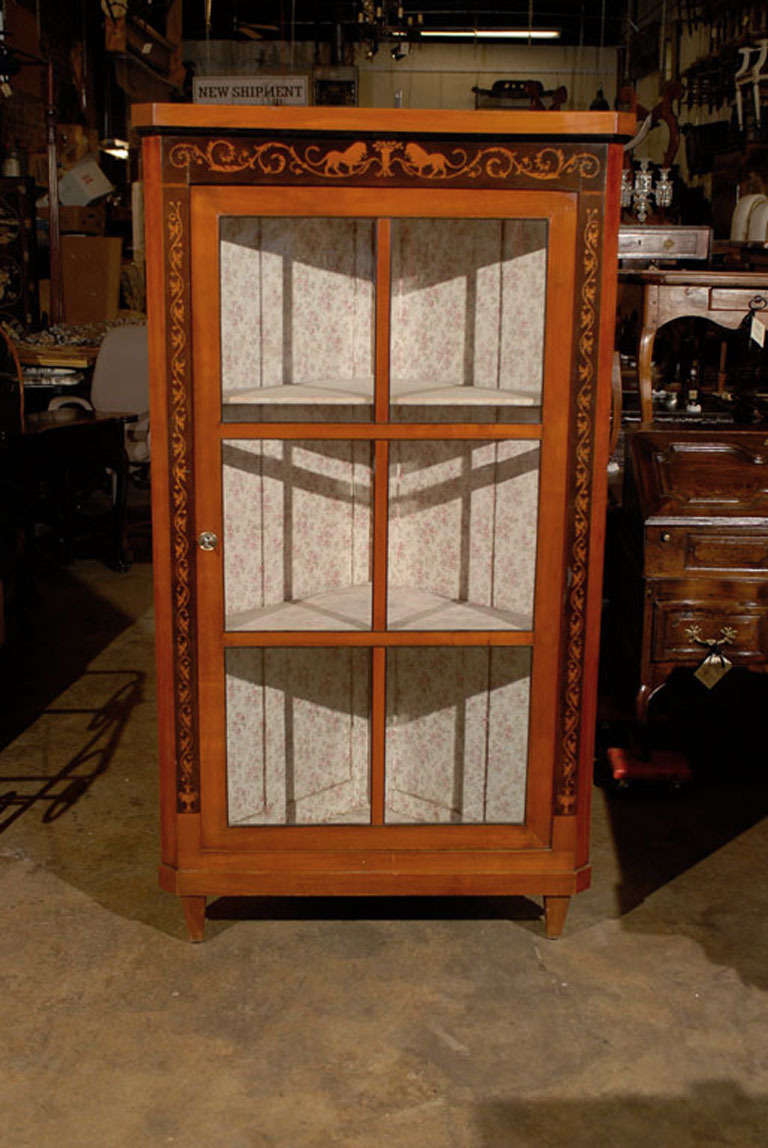19th Century Biedermeier Corner Cupboard in Fruitwood with Inlay & Glazed Doors 5