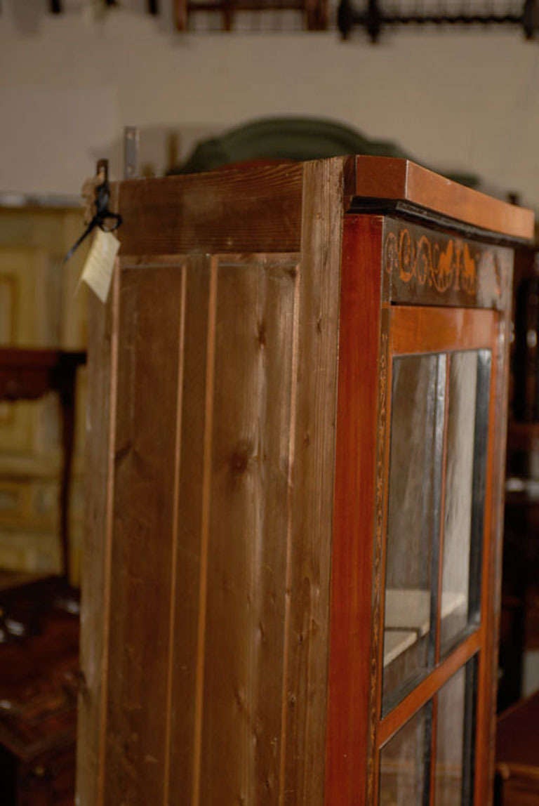 19th Century Biedermeier Corner Cupboard in Fruitwood with Inlay & Glazed Doors 3