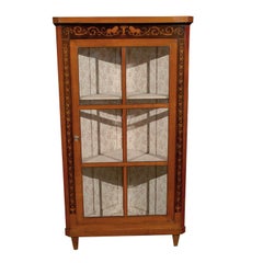 Antique 19th Century Biedermeier Corner Cupboard in Fruitwood with Inlay & Glazed Doors
