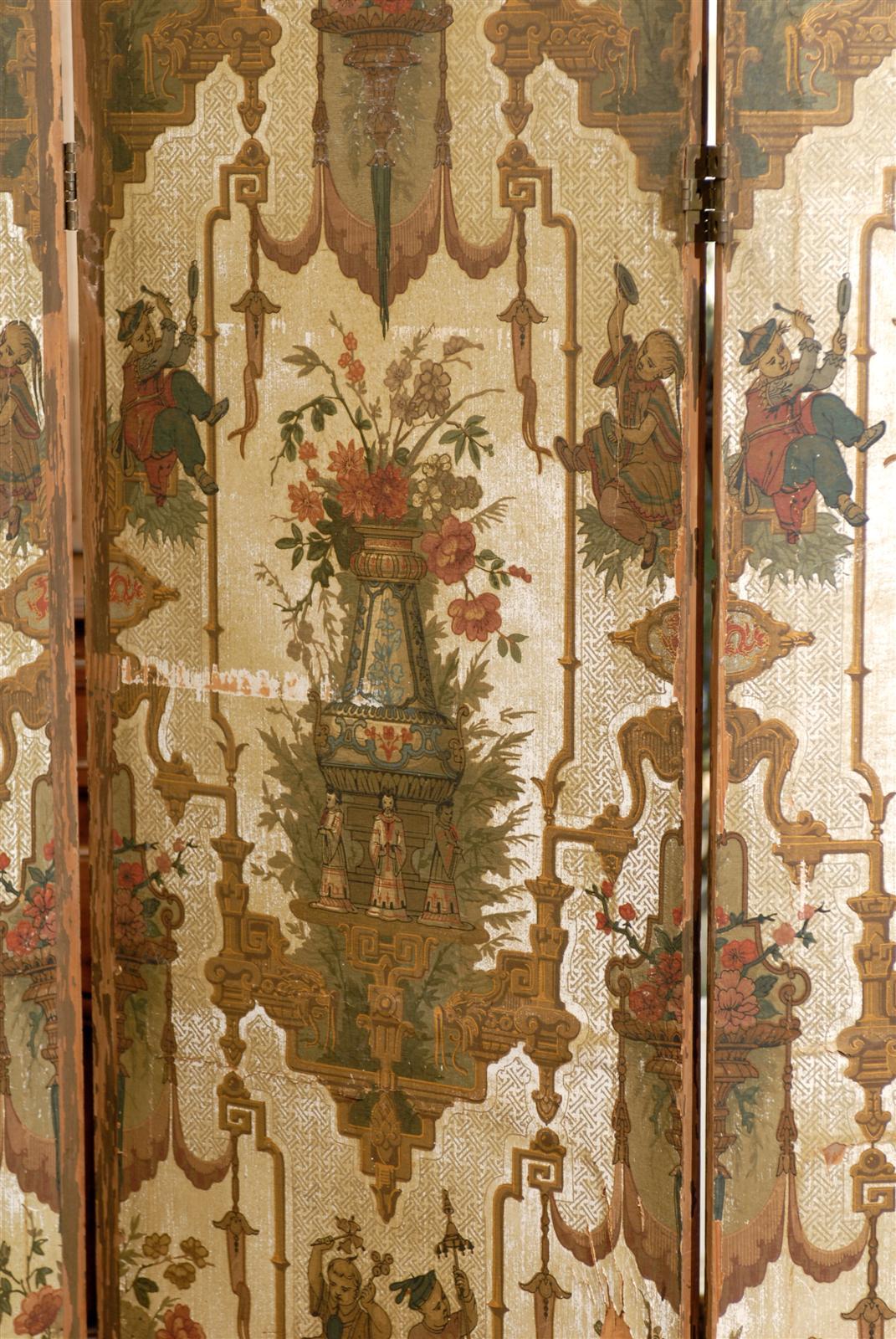 19th Century French Folding Screen with Chinoiserie and Floral Design 3