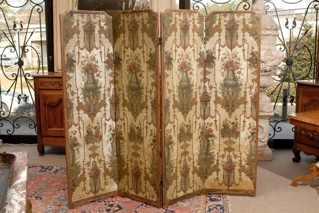 19th Century French Folding Screen with Chinoiserie and Floral Design 4