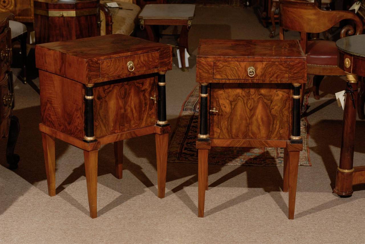 A pair of Biedermeier walnut commodes with ebony and gilt detail. 

William Word Fine Antiques: Atlanta's source for antique interiors since 1956.